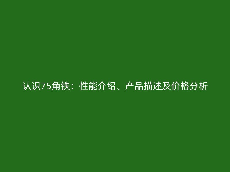 认识75角铁：性能介绍、产品描述及价格分析