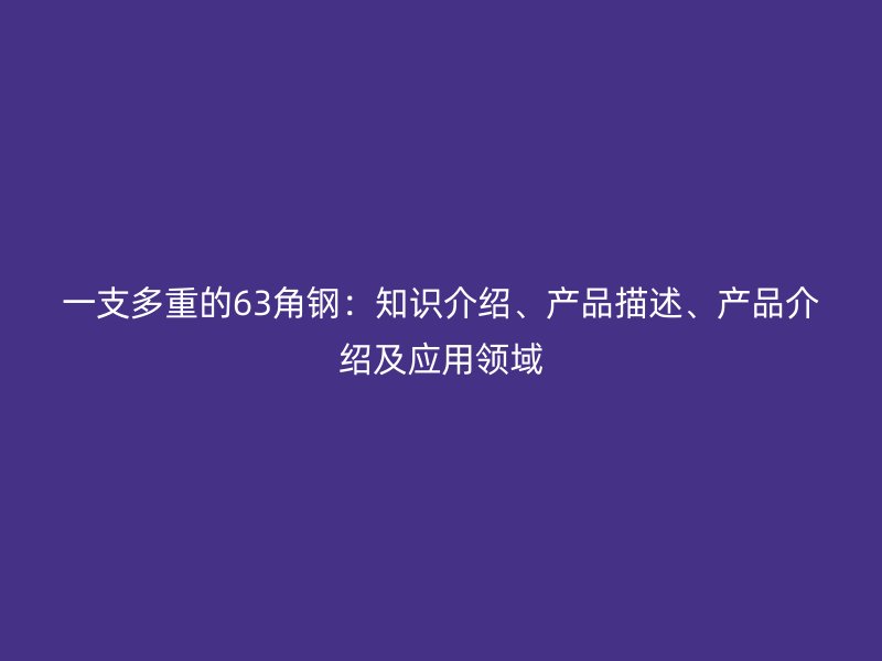 一支多重的63角钢：知识介绍、产品描述、产品介绍及应用领域